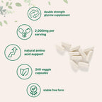 Glycine 2,000mg Per Serving, 240 Veggie Capsules | Free Form | Double Strength Amino Acids | Restful Sleep and Neurotransmitter Support Supplements | Non-GMO, Gluten Free