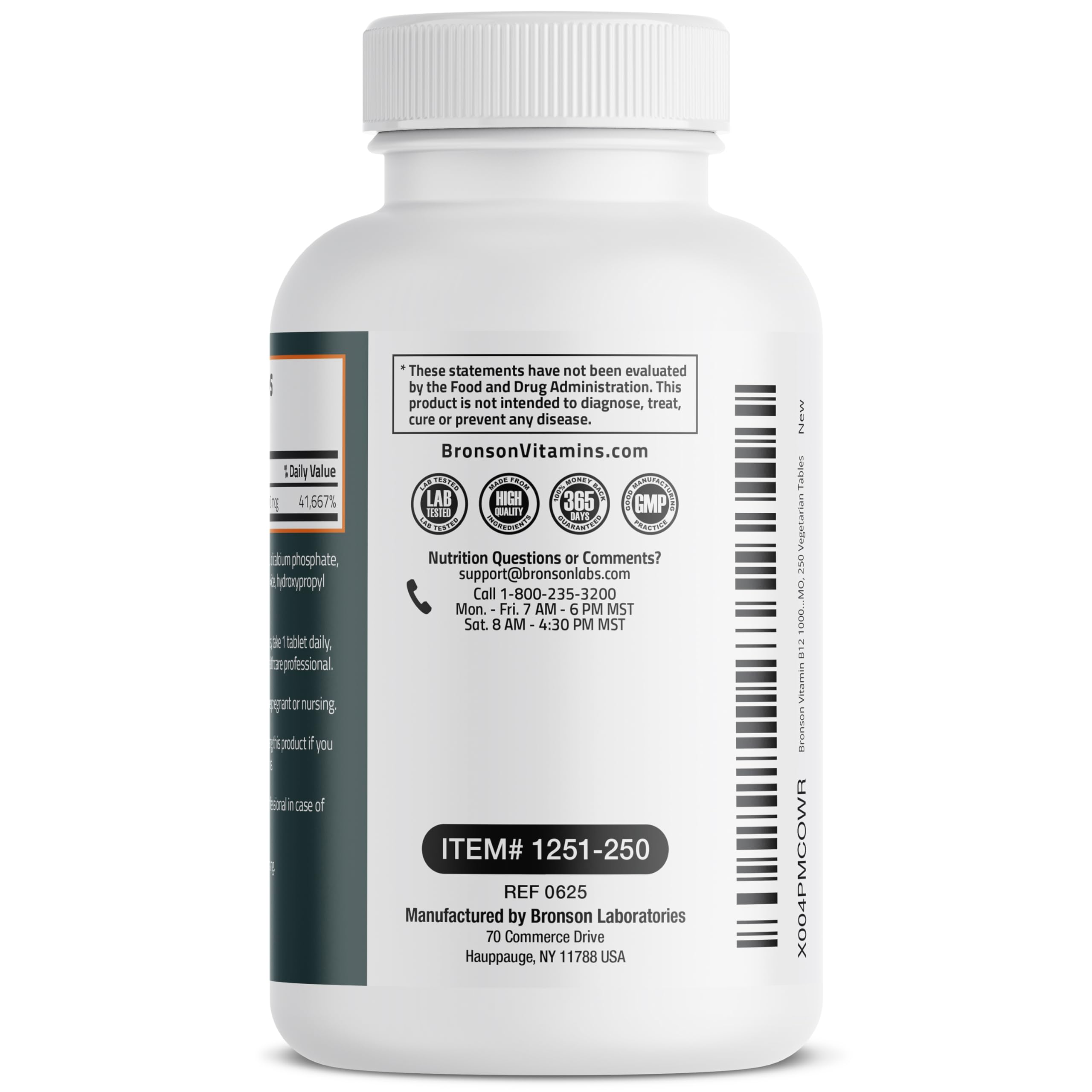 Bronson Vitamin B12 1000 mcg Once-Daily Formula, 250 Vegetarian Tablets | Energy Support, B12 as Cyanocobalamin, Daily Maintenance, 250-Day Supply, Vegan, Non-GMO, Gluten-Free & Soy-Free