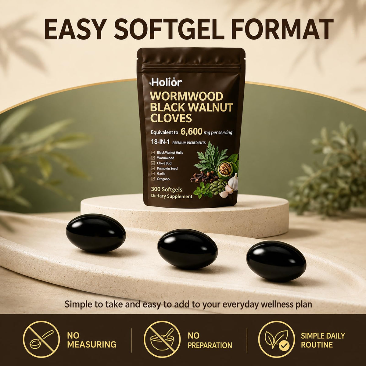 18-in-1 Wormwood Black Walnut Cloves- 300 Count Softgels 100-Day Supply