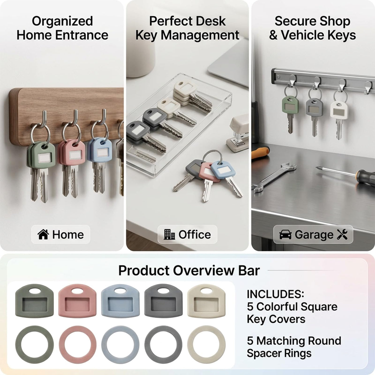 Silicone Key Cover 50PCS with Labels Key Caps and Key Tags for Identifying House Keys Head Protectors for Home Office
