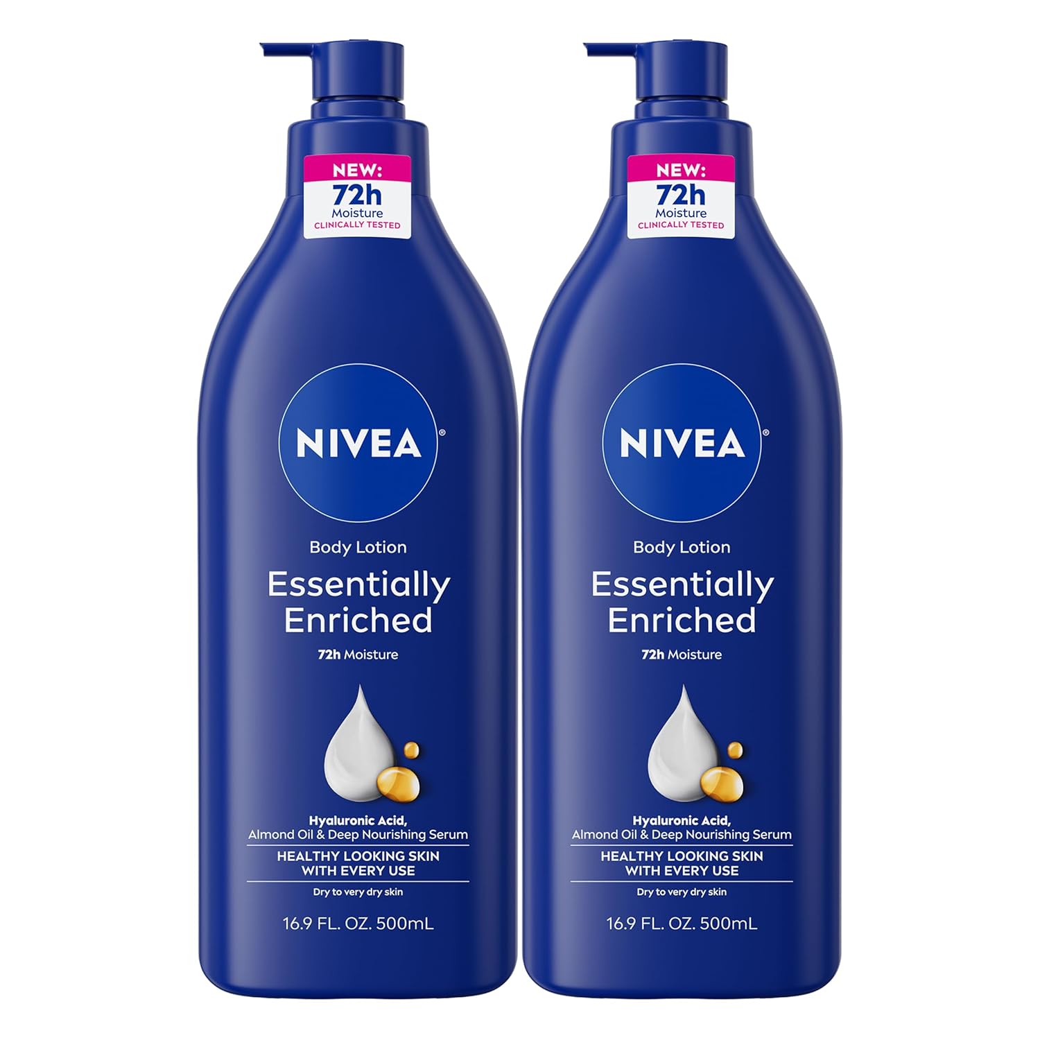 Buy now NIVEA Essentially Enriched Body Lotion for Very Dry Skin with Hyaluronic Acid, Almond Oil and Deep Nourishing Serum, 72-Hour Body Moisturizer, 16.9 Fl Oz Pump Bottle 16.9 Fl Oz (Pack of 2) at indiglob india