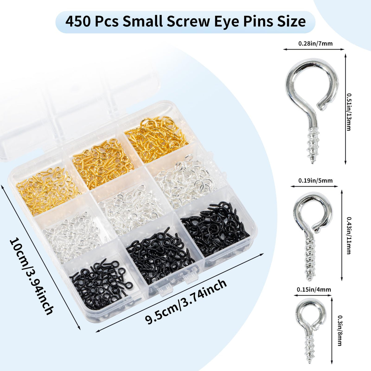 480pcs Small Screw Pins Eye Pins, 3 Color Eye Hooks Screw for Jewelry Making & Bead Charms, Eye Screws for Art Projects, Eye Hooks for Crafts (Gold Silver Balck, 3 Sizer) (Gold Silver Balck)