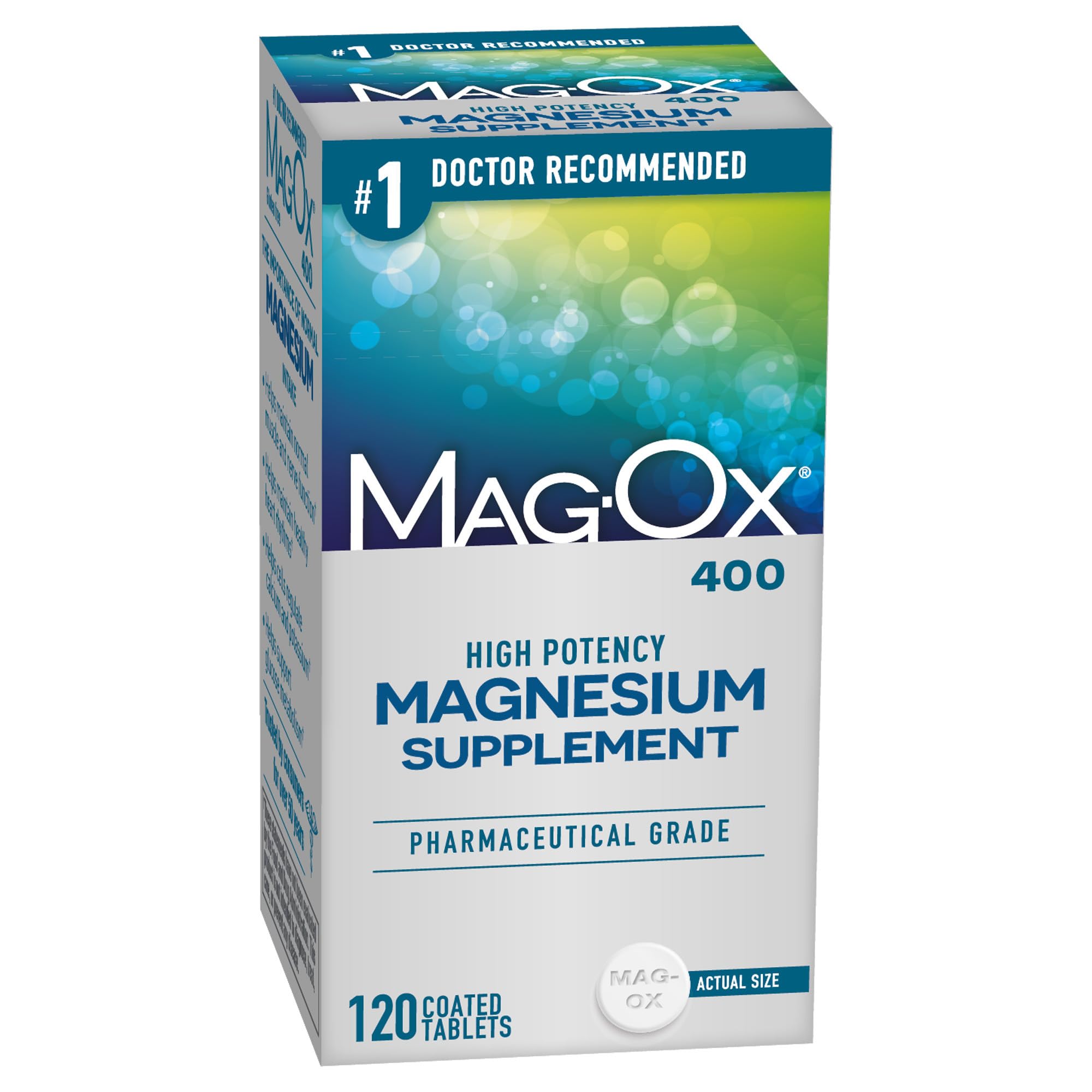 Mag-Ox High Potency Magnesium Supplement, Tablets, 60 Count | Pharmaceutical Grade Magnesium Oxide, 482 mg Per Dose, Magox 400 Magnesium