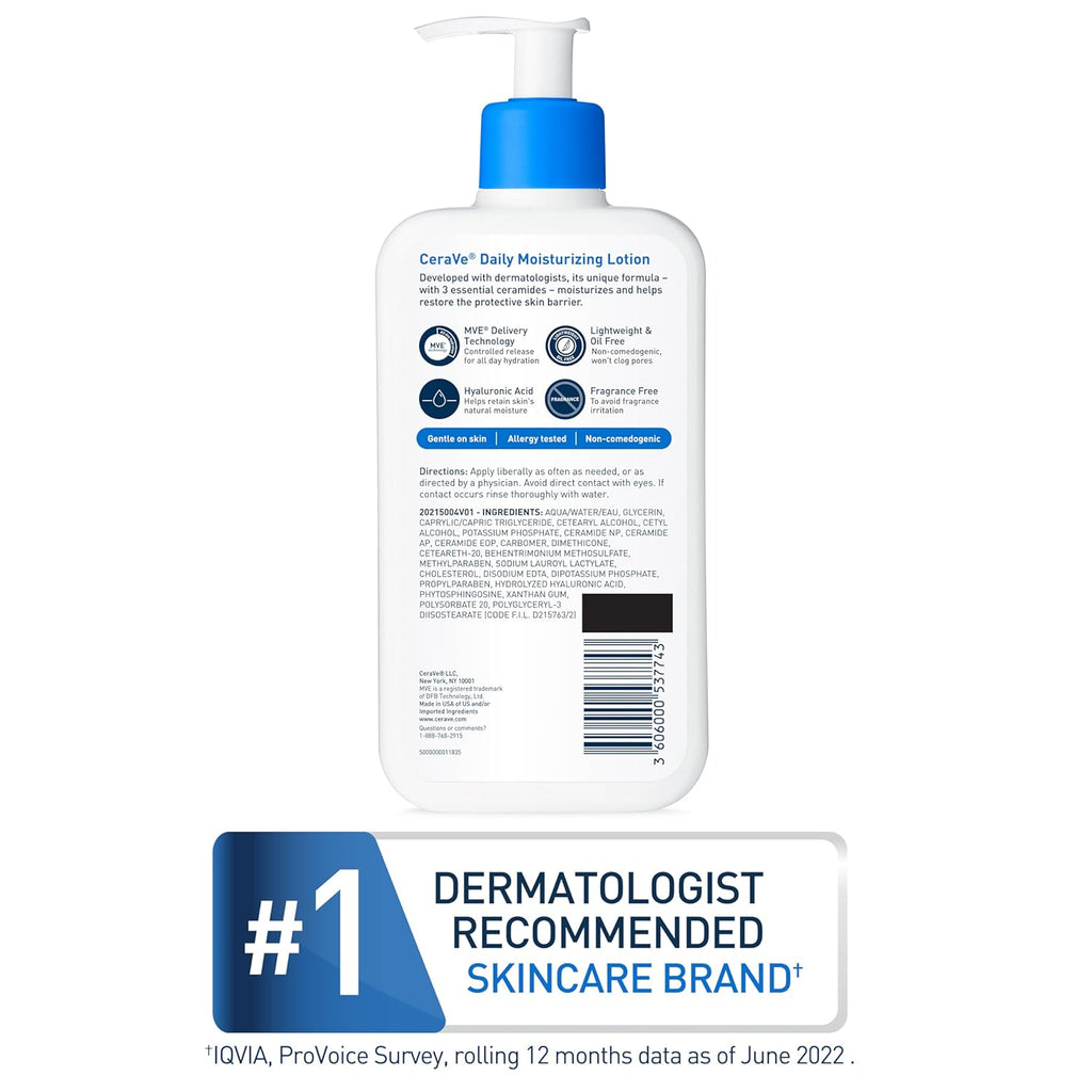 Buy now CeraVe Daily Moisturizing Lotion for Dry Skin, Body Lotion & Face Moisturizer with Hyaluronic Acid and Ceramides, Daily Moisturizer, Fragrance Free, Oil-Free, 12 Ounce at indiglob india