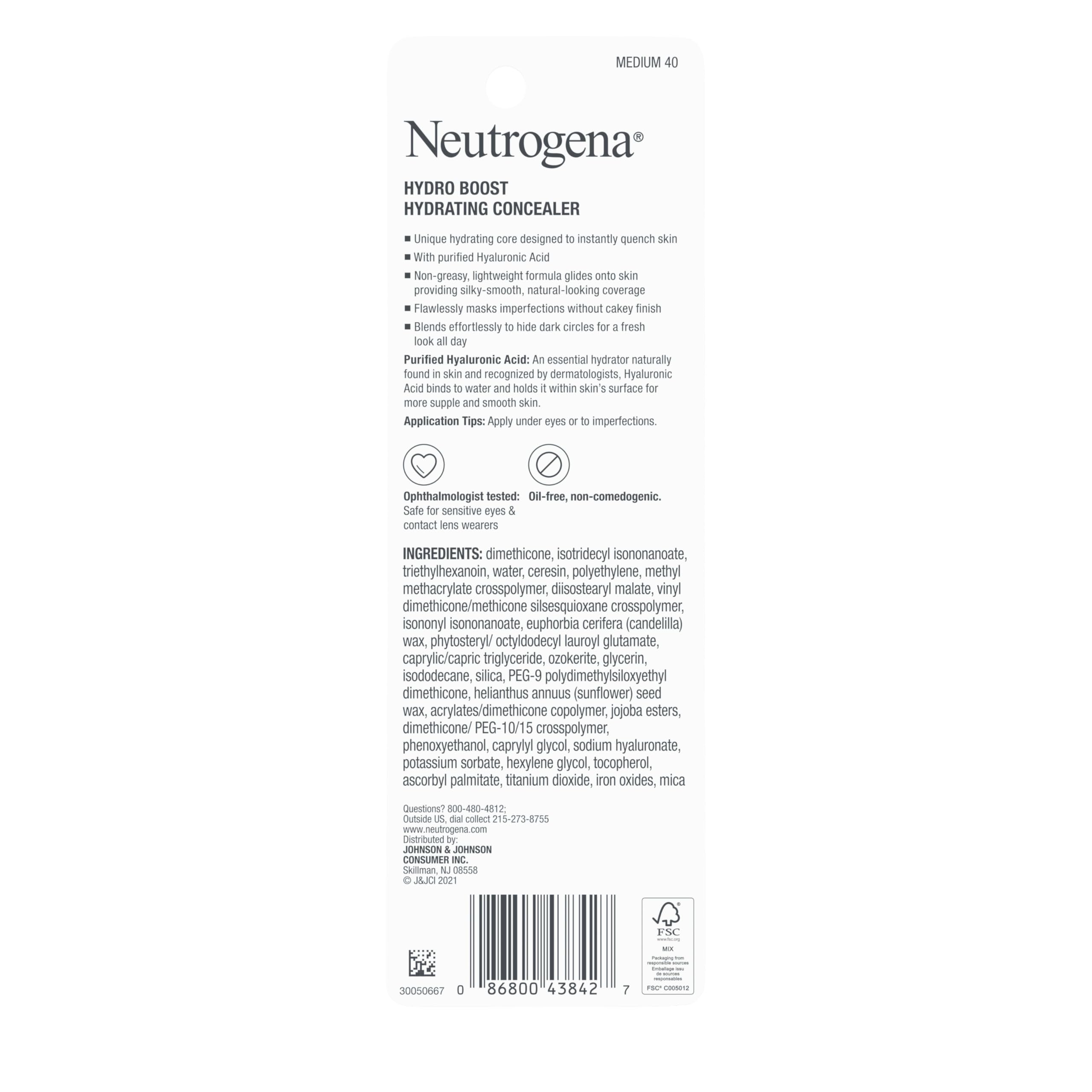 Buy now Neutrogena Hydro Boost Hydrating Concealer Stick, Oil-Free, Lightweight Cover-Up Makeup with Hyaluronic Acid Refreshes Dry Skin & Provides Buildable Coverage, 40 Medium, 0.12 Oz at indiglob india