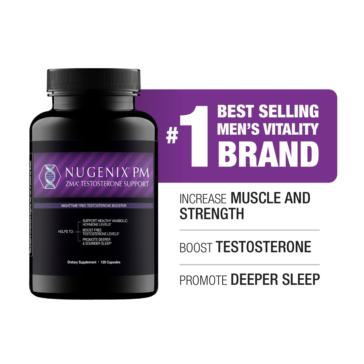 Nugenix PM ZMA - Nighttime Free Testosterone Booster for Men, 120ct