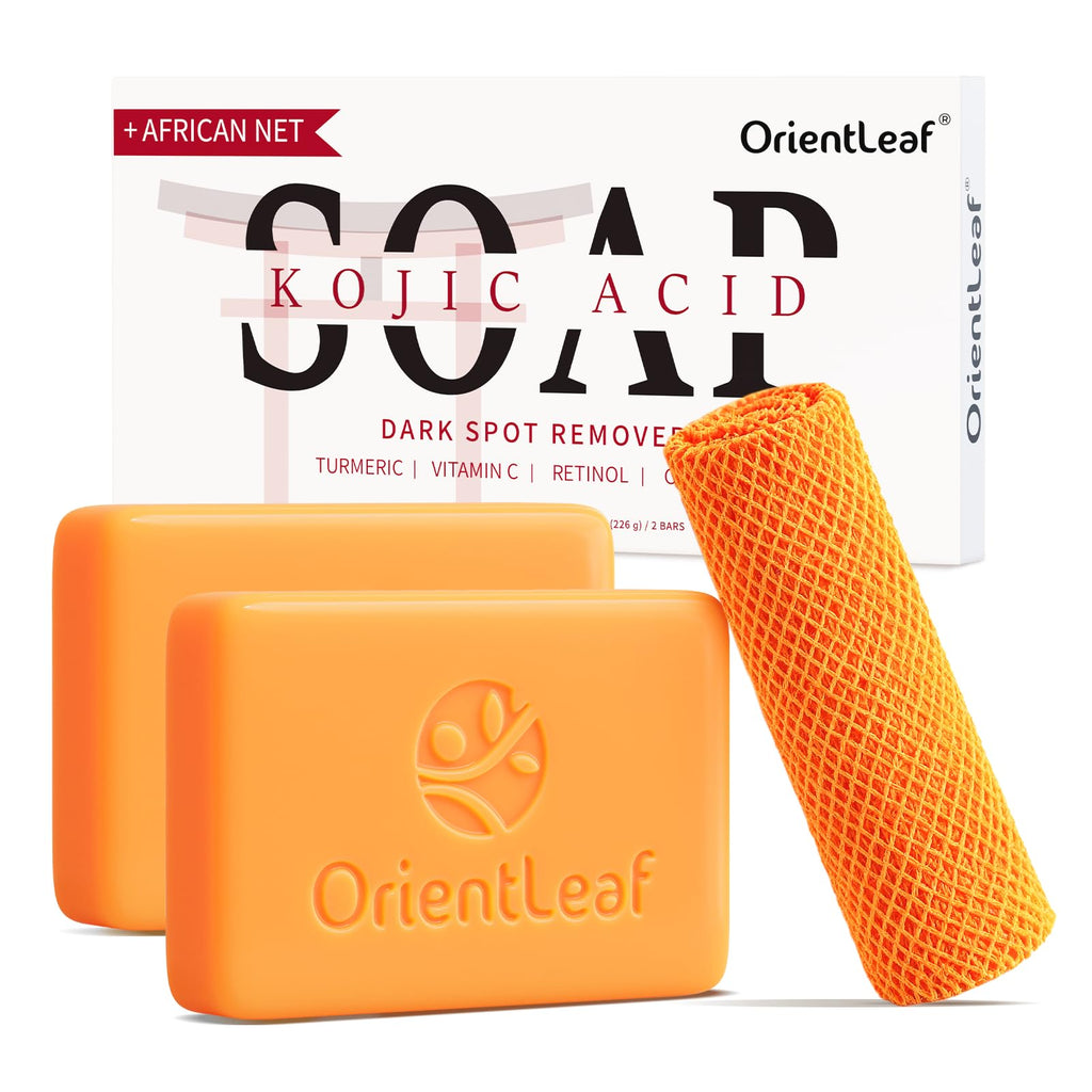 ORIENTLEAF Kojic Acid Soap, Turmeric Soap Bar, Fresh Citurs Scent, Gentle for face and body with Vitamin C, Shea Butter, Retinol, Olive Oil, Collagen (6 PACK)