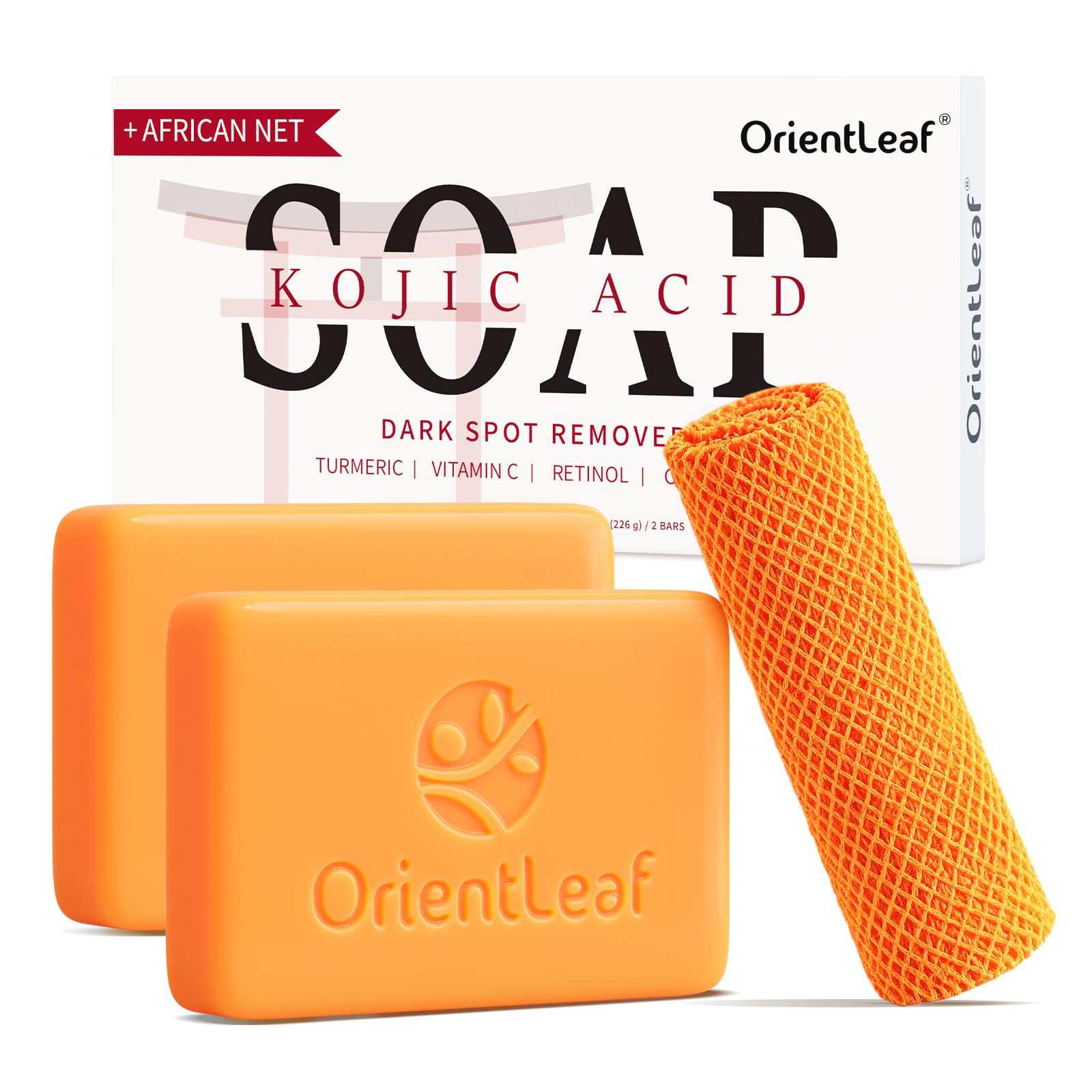 ORIENTLEAF Kojic Acid Soap, Turmeric Soap Bar, Fresh Citurs Scent, Gentle for face and body with Vitamin C, Shea Butter, Retinol, Olive Oil, Collagen (6 PACK)