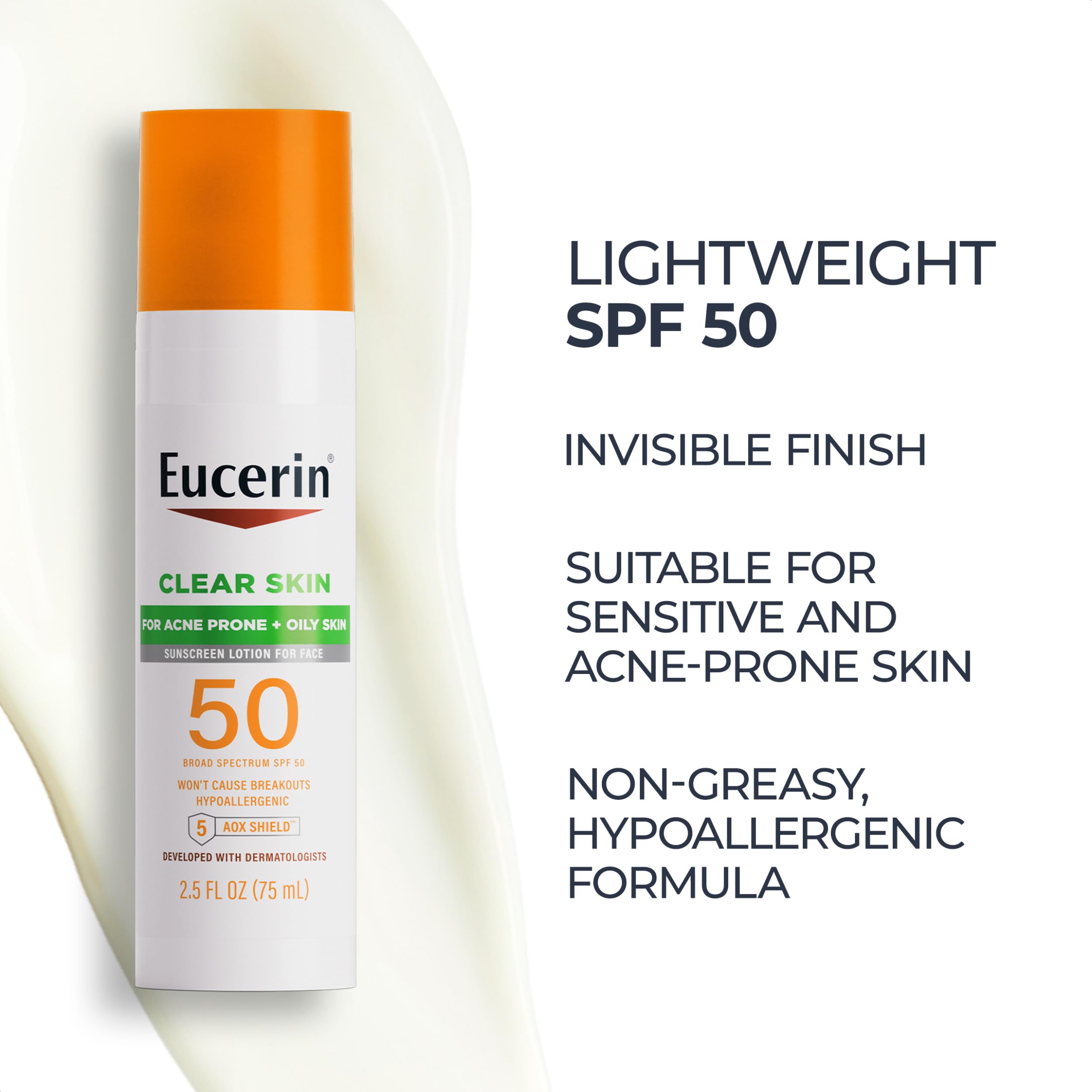 Eucerin Clear Skin Face Sunscreen Lotion, SPF 50, 2.5 FL OZ | Face Sunscreen for Acne Prone, Oily Skin with Oil-Absorbing Minerals, SPF 50 Broad Spectrum Sunscreen, Won't Cause Breakouts