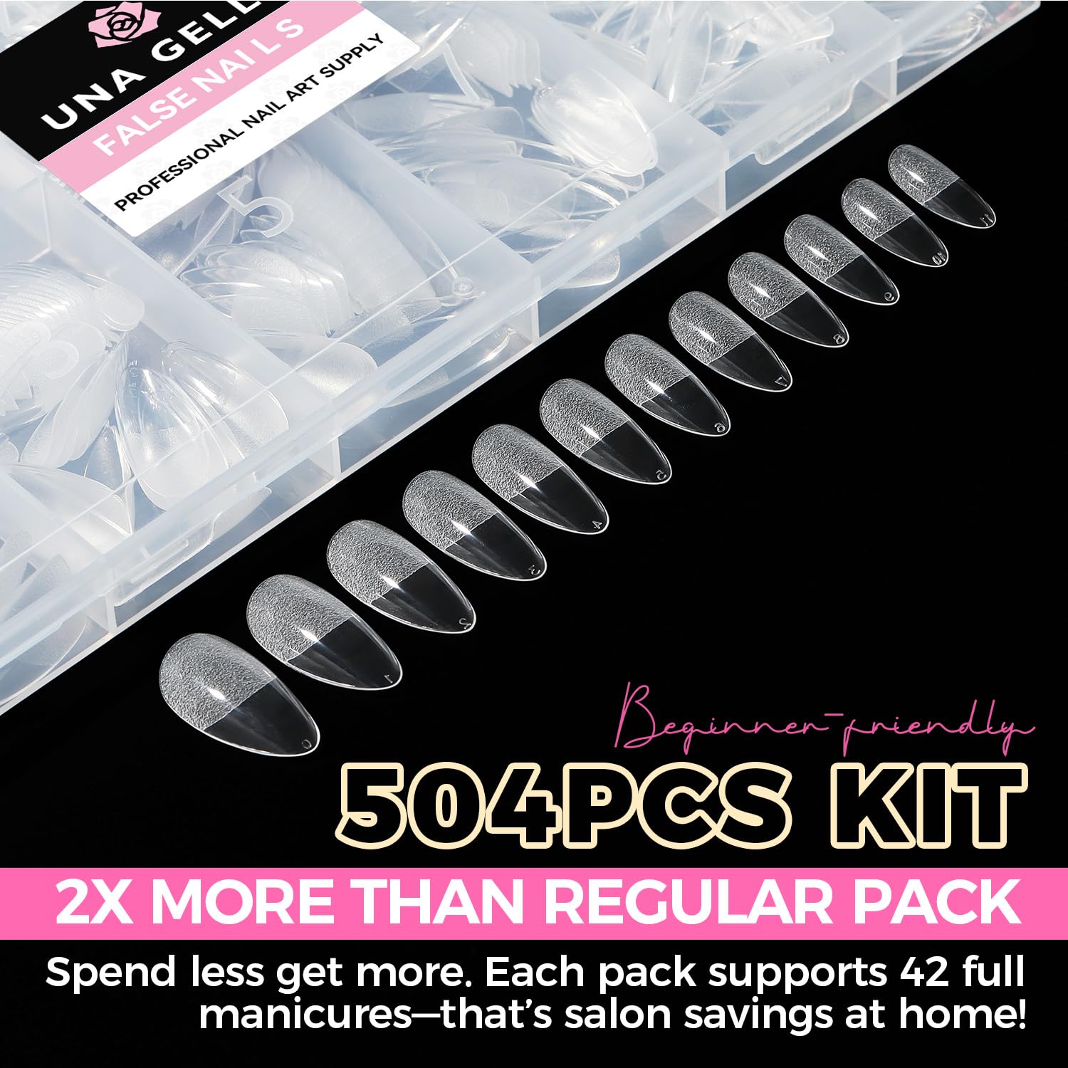 Buy now UNA GELLA Almond Gel Nail Tips, 504PCS Pre Etched Clear Fake Nails Tips Medium Almond Shape - 12 Sizes Full Cover Soft Acrylic Press On Nail Extensions No C Curve Gift for Diy at Home at indiglob india
