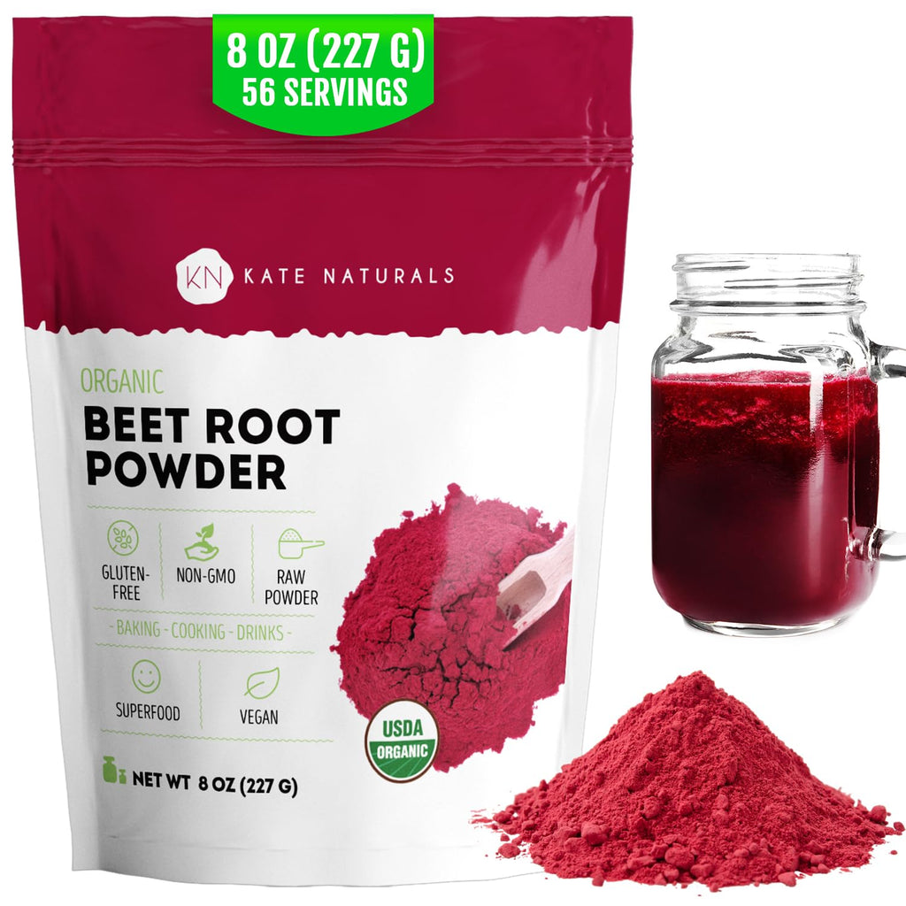 Kate Naturals Organic Beet Root Powder for Smoothies, Baking & Juice, 8oz | Non-GMO, Raw Beetroot Superfood Extract & Natural Red Food Coloring & Nitric Oxide, Earthy Flavor