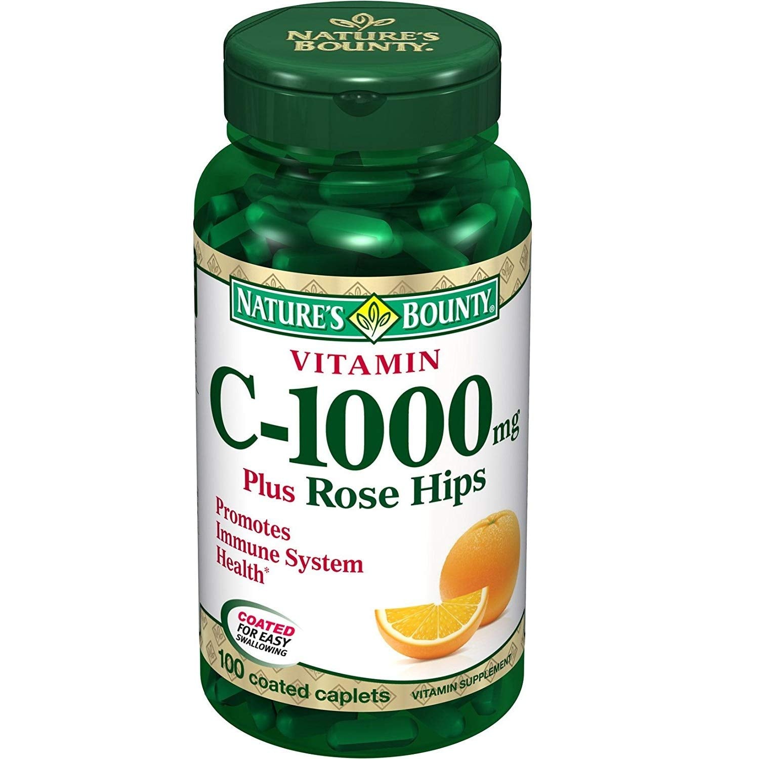 Nature's Bounty Vitamin C + Rose Hips, Vegetarian Caplets, 100 Count