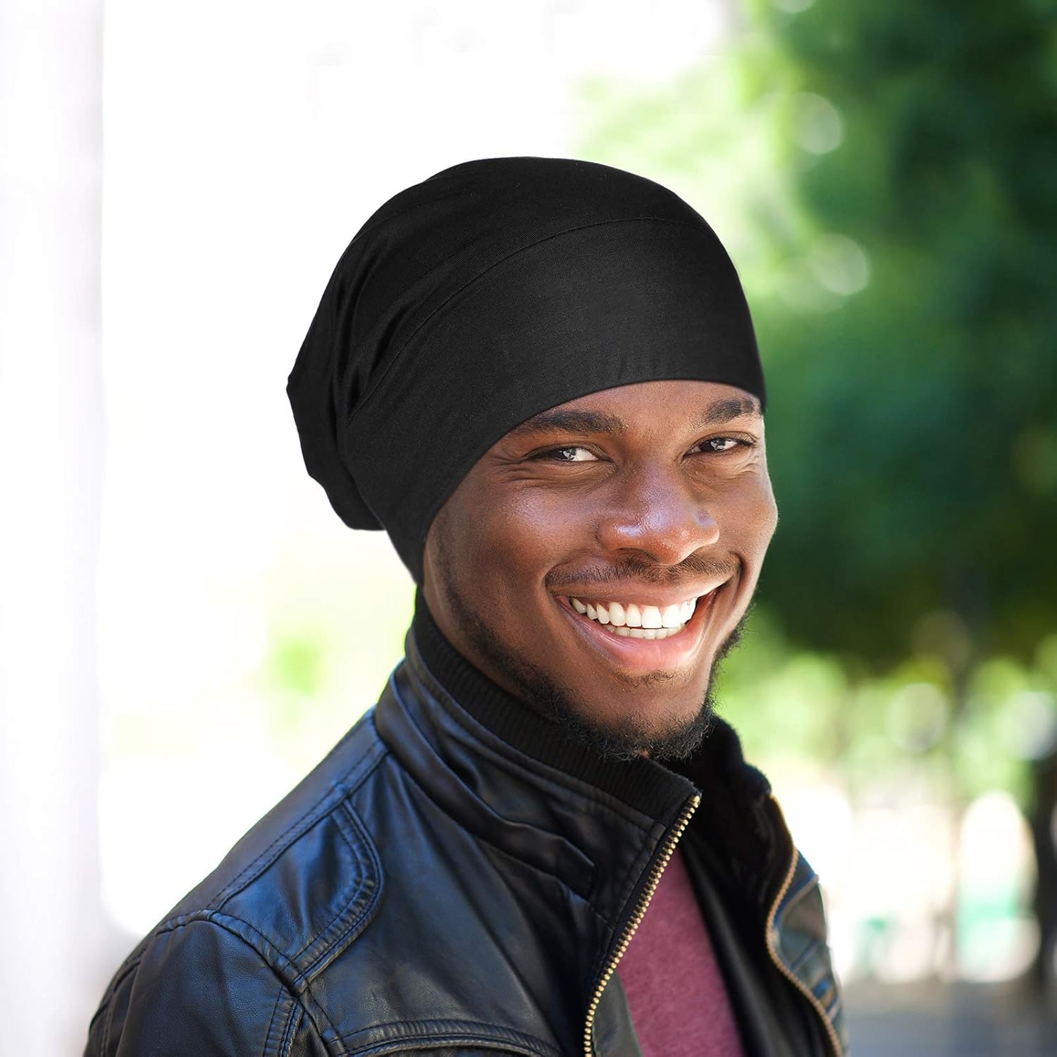 Buy now Geyoga 2 Pcs Adjustable Silk Satin Bonnet for Sleeping Men Silk Satin Beanie with Adjustable Elastic Band for Curly Hair(Black, Gray) at indiglob india