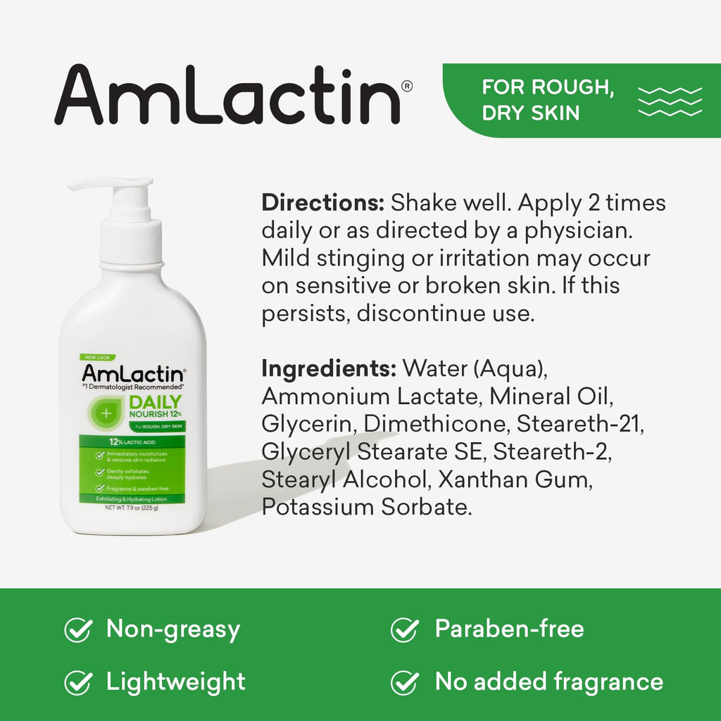 Buy now AmLactin Daily Moisturizing Lotion for Dry Skin, 7.9 oz Pump Bottles (Twin Pack), 2-in-1 Exfoliator-Body Lotion with 12% Lactic Acid, Dermatologist-Recommended (Packaging May Vary) at indiglob india