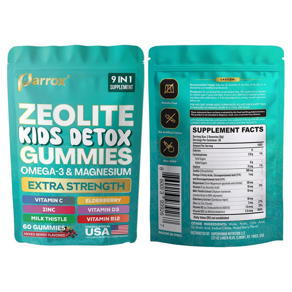 Zeolite Kids Detox Gummies, 9-in-1 Sugar-Free, Mixed Berry, 2 Pack | Extra Strength with Zeolite, Omega-3, Magnesium, Elderberry, Vitamin C, Milk Thistle, Vitamin D3, Zinc, B12