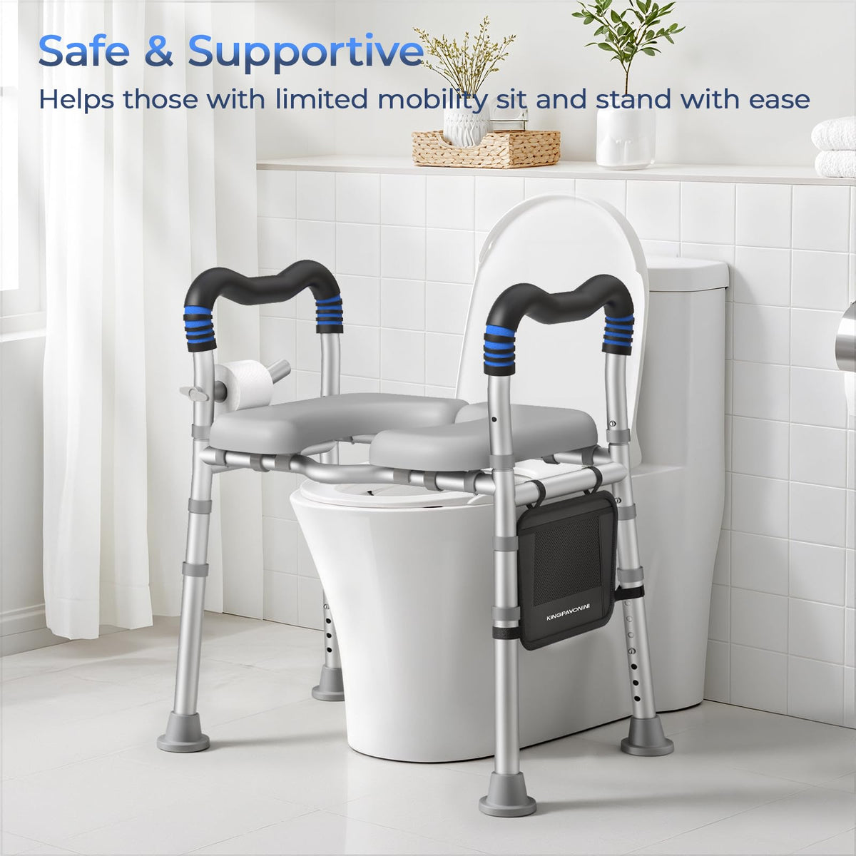 KingPavonini Raised Toilet Seat with Handles for Elderly, 500 lbs Capacity