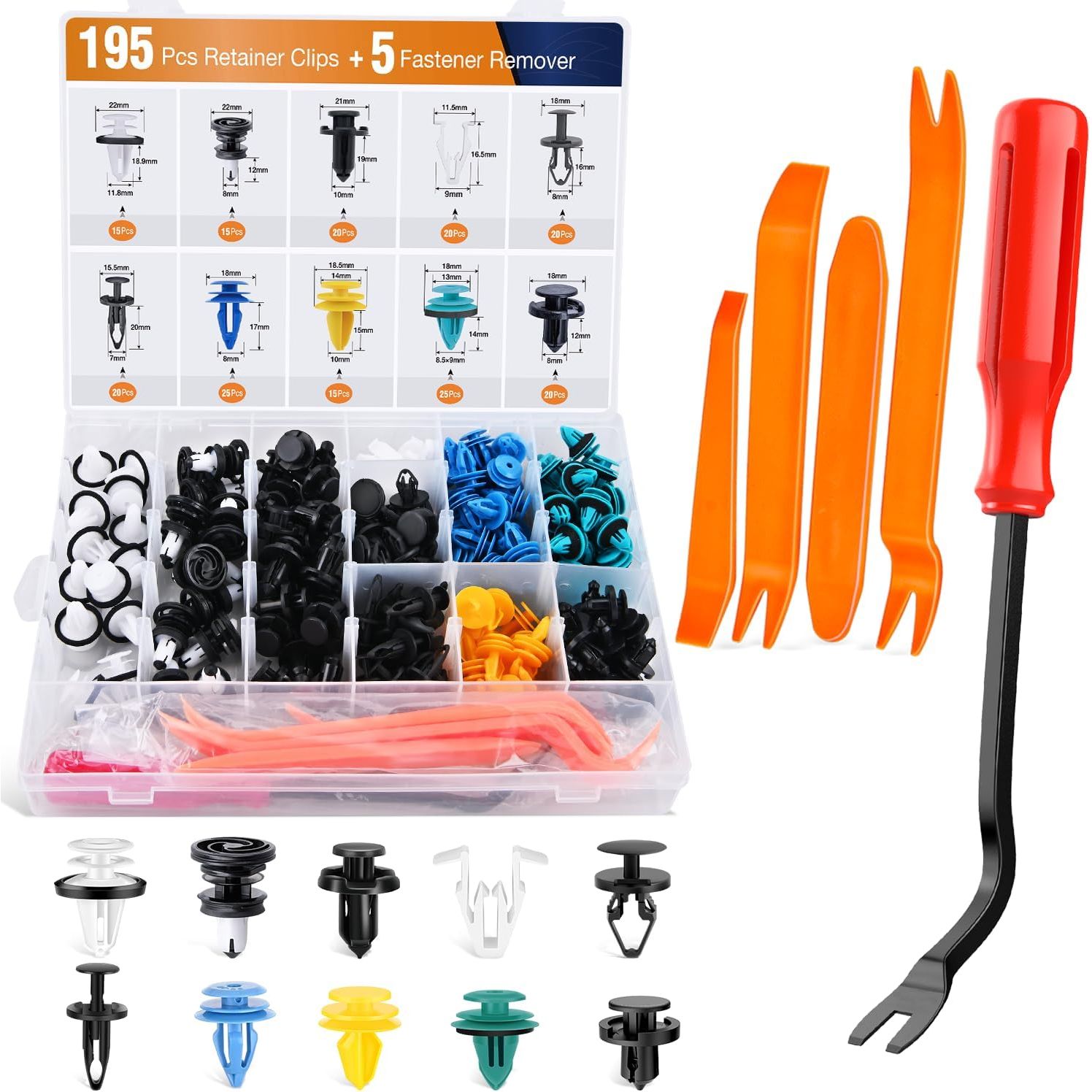 Buy now GOOACC Universal Plastic Fender Clips,200 Pcs Push Bumper Fastener Rivet Clips with 6 Size Auto Body Retainer Clips Bumpers,Car Fender Replacement for GM, Ford & Ch 195 Clips + 5 Tools at indiglob india