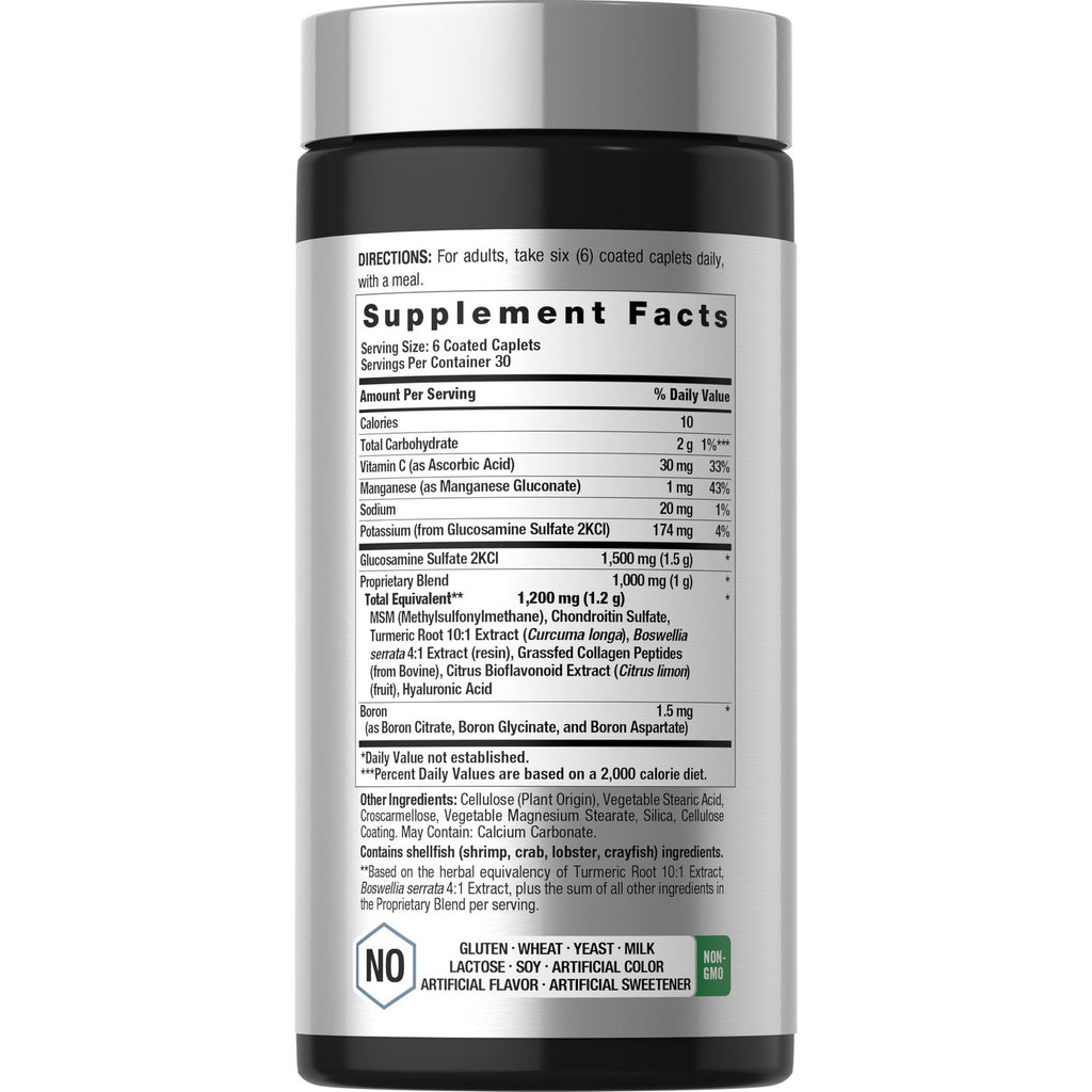 Horbäach Glucosamine Chondroitin | Plus MSM & Turmeric | 180 Coated Caplets | Non-GMO, Gluten Free Supplement