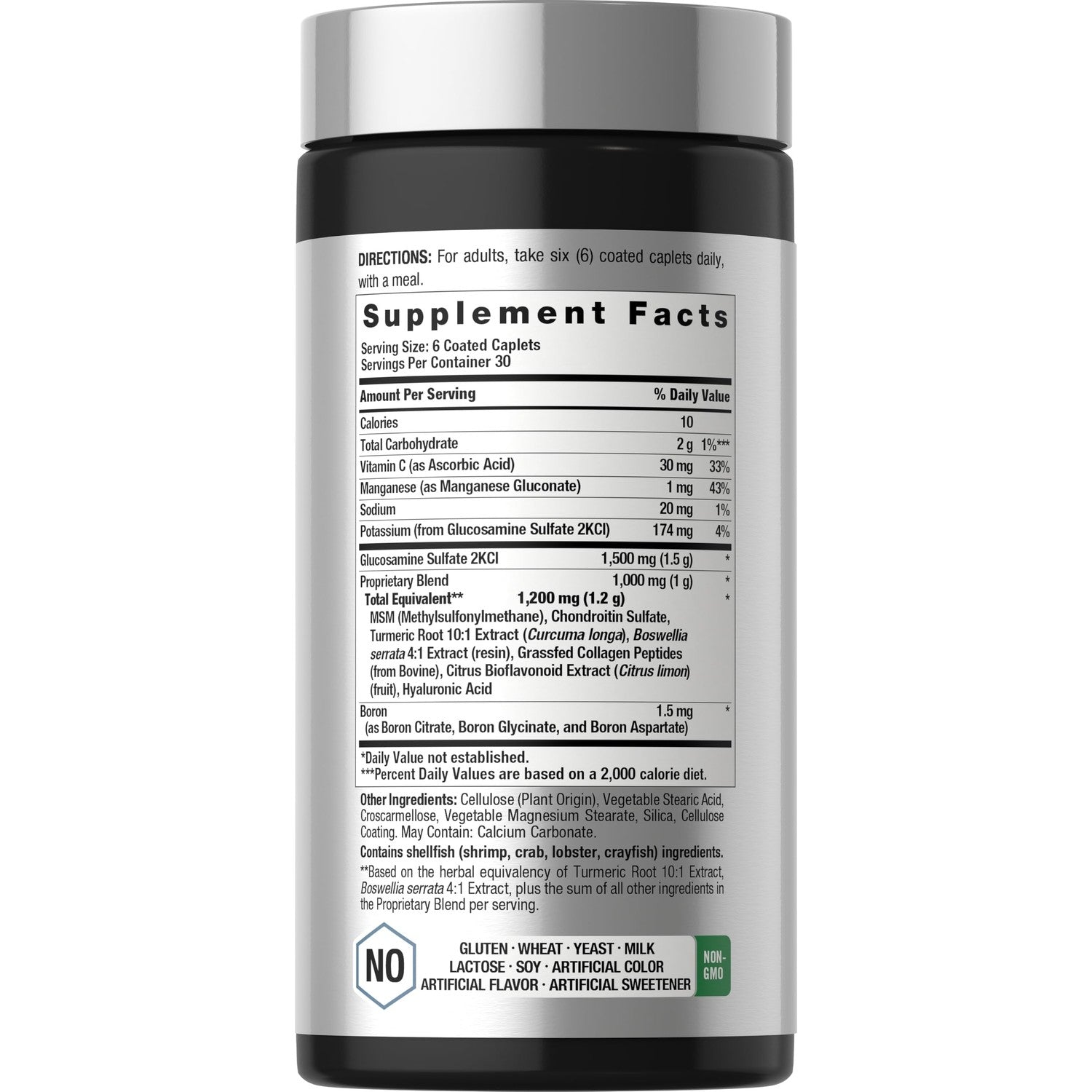 Horbäach Glucosamine Chondroitin | Plus MSM & Turmeric | 180 Coated Caplets | Non-GMO, Gluten Free Supplement