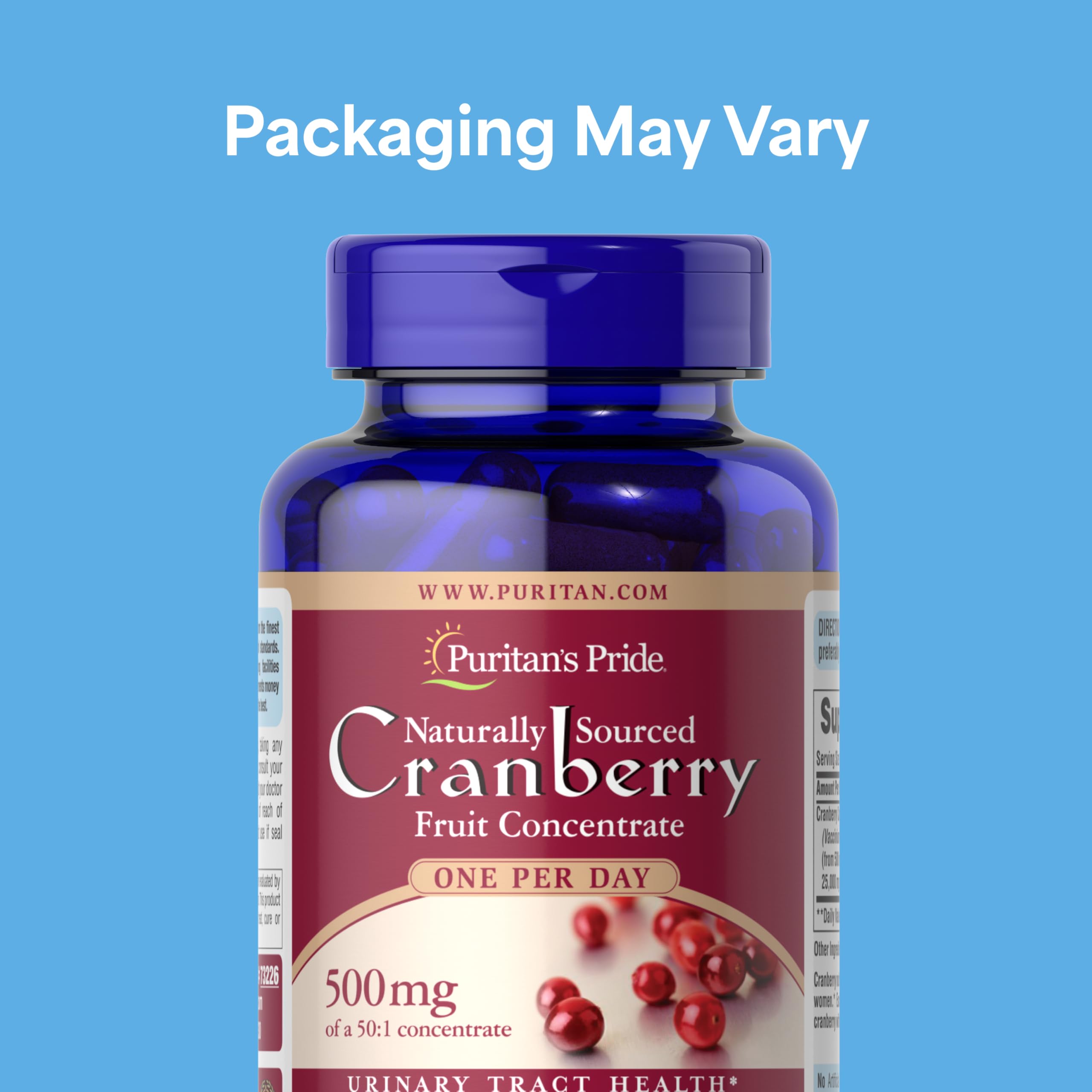 Buy now Puritan's Pride Naturally Sourced Cranberry One Per Day Fruit Concentrate 500mg, 50:1 Dietary Supplement for Urinary Tract Support, 4 Month Supply, 120 Rapid Release Capsules at indiglob india