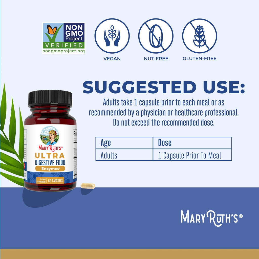 MARYRUTH'S Ultra Digestive Enzymes, Gut Health Supplement, 60 Count, Lipase | Gut Health Supplement, Digestion & Immune Support, Occasional Gas & Bloating Relief, 12+ Enzymes