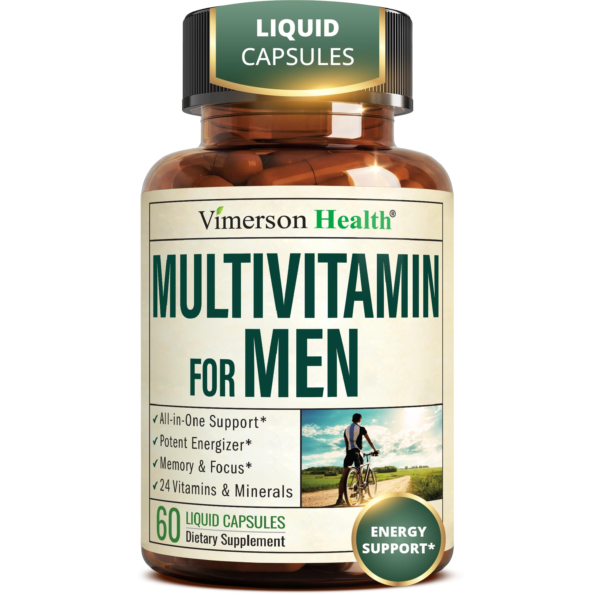 Vimerson Health Multivitamin for Men: Methylated B Vitamins, Chelated Minerals and Bioavailable D3 for Focus and Energy Support – Daily Mens Multivitamins and Multiminerals – 60 Capsules