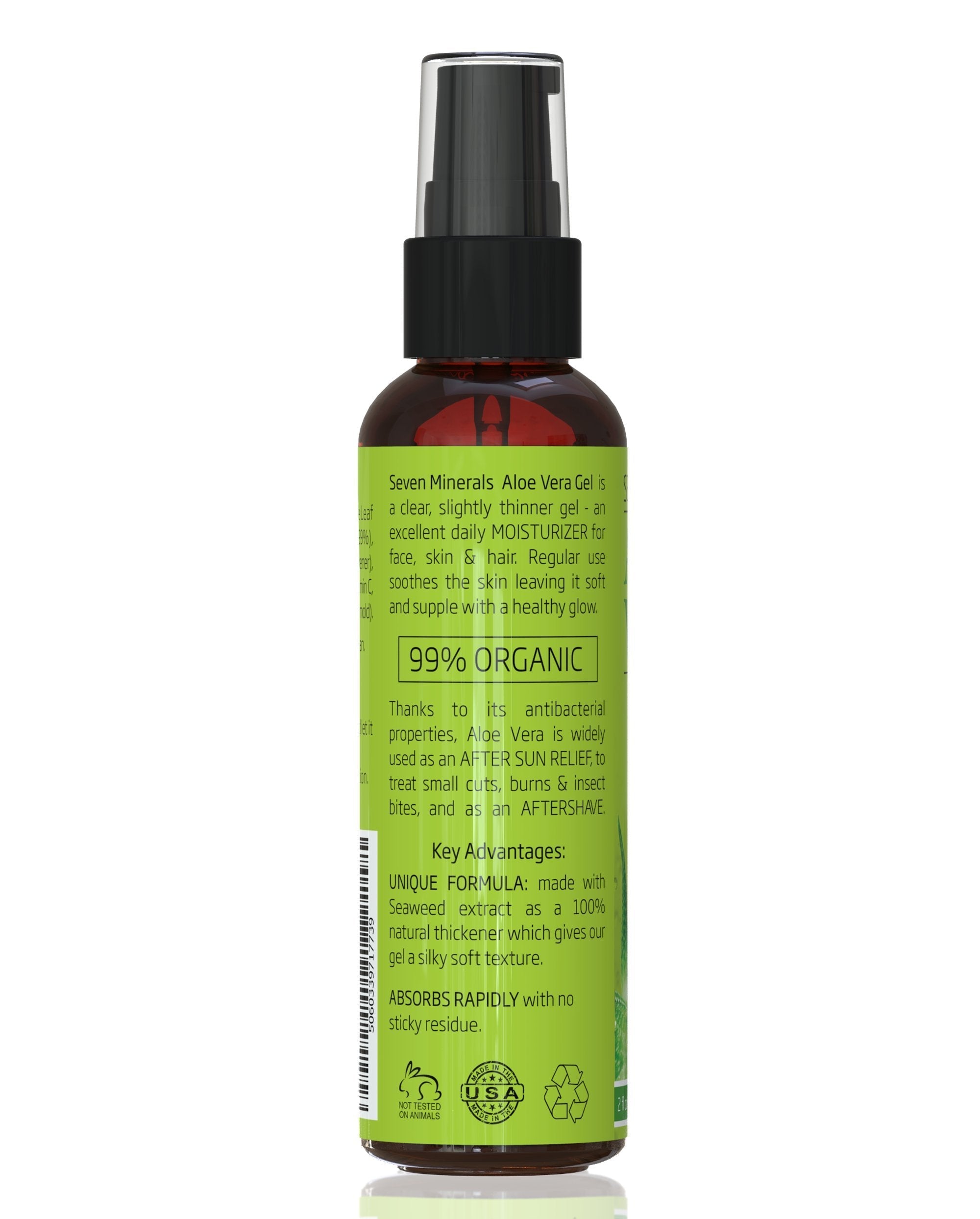 Buy now Seven Minerals, Travel Size Organic Aloe Vera Gel from freshly cut 100% Pure Aloe - 2 Fl Oz - HighestQuality, Texas grown, Vegan, Unscented - For Face, Skin, Hair, Sunburn relief (2 Fl Oz) at indiglob india