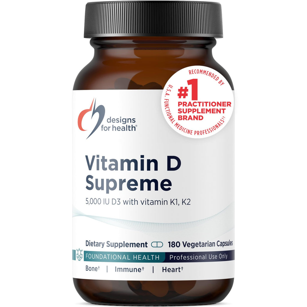 Designs for Health Vitamin D Supreme - Vitamin D 5000 IU with 2000mcg Vitamin K as MK4 for Bone Health, Heart Health, Mood & Immune Support - Vitamin D3 Enhanced with GG Supplement (60 Capsules)