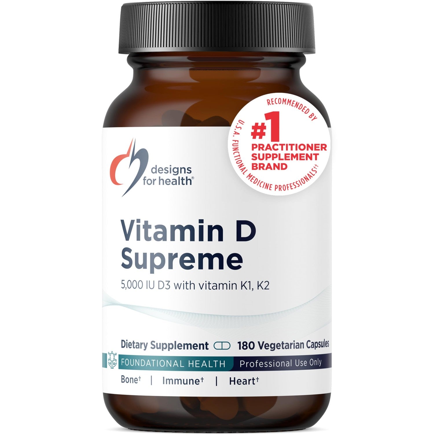 Designs for Health Vitamin D Supreme - Vitamin D 5000 IU with 2000mcg Vitamin K as MK4 for Bone Health, Heart Health, Mood & Immune Support - Vitamin D3 Enhanced with GG Supplement (60 Capsules)