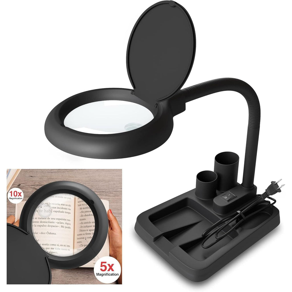 Buy now Magnifying Glass with Light and Stand-5X 10X Magnifying Lamp, Magnifying Glass for Reading, Desk Lamp with Magnifier for Close Work (Black) at indiglob india