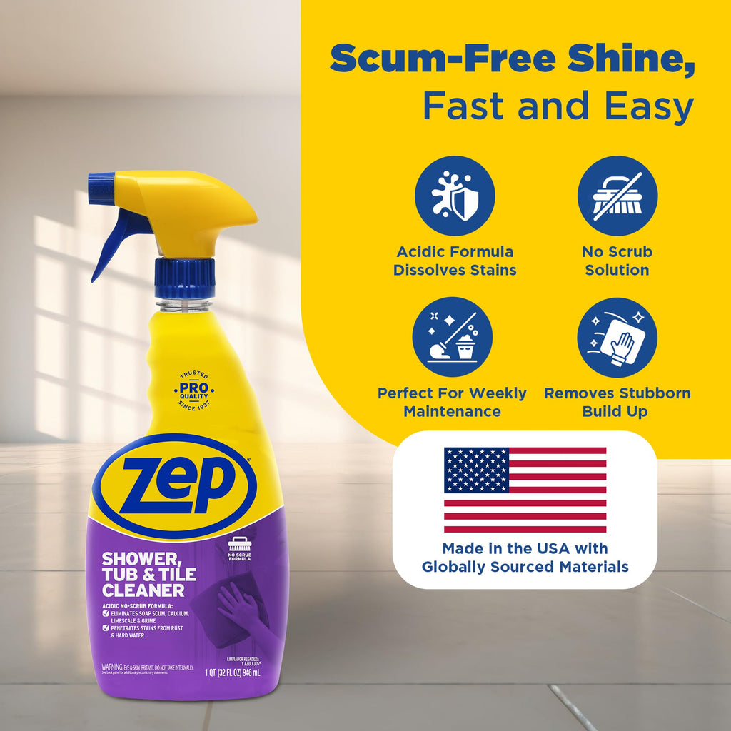 Zep Shower Tub and Tile Cleaner 32 oz ZUSTT32 (Case of 4) -Eliminates Hard Water Stains and limescale