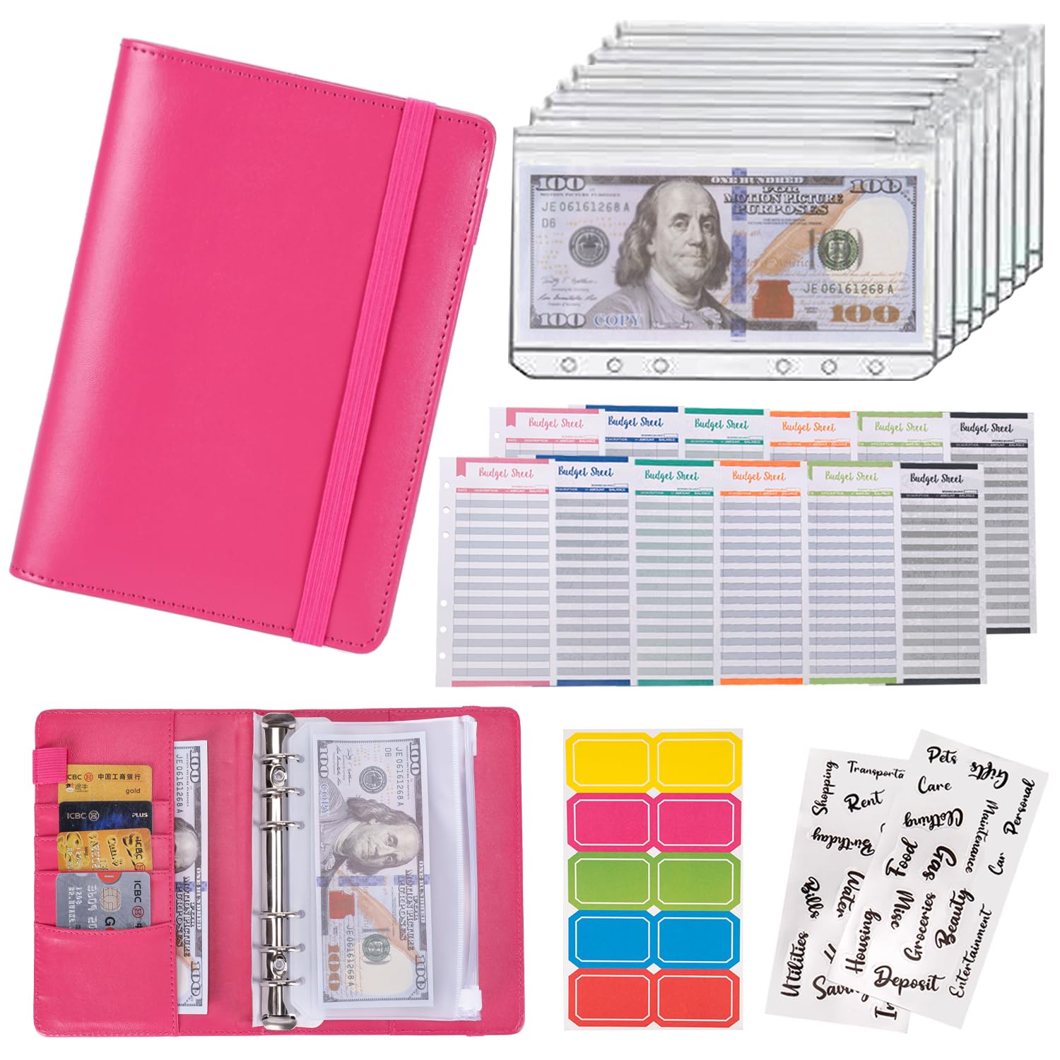 Buy now NICOOTHBudget Binder Cash Envelopes A6 Money Saving Binder with Zipper envelopes (Purple) A6 Rose Red at indiglob india