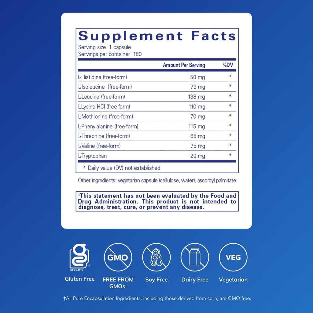 Pure Encapsulations Essential Amino Acids, 180 Capsules | Muscle Recovery Support and Health*, with Leucine, Threonine and Tryptophan
