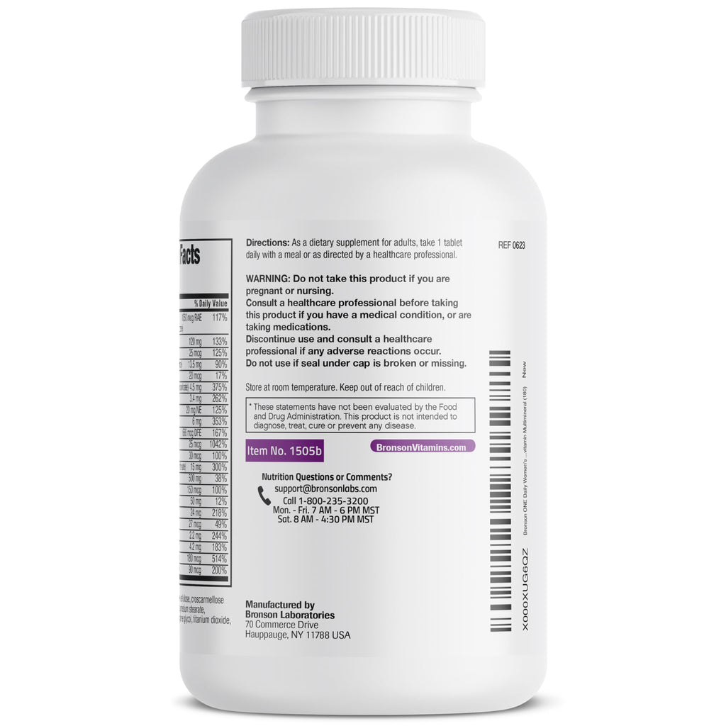 Bronson ONE Daily Women 50+ Complete Multivitamin Multimineral, 180 Tablets | Once-Daily, Targeted Nutrition For Active Women Over 50, Non-GMO, Gluten-Free, Soy-Free
