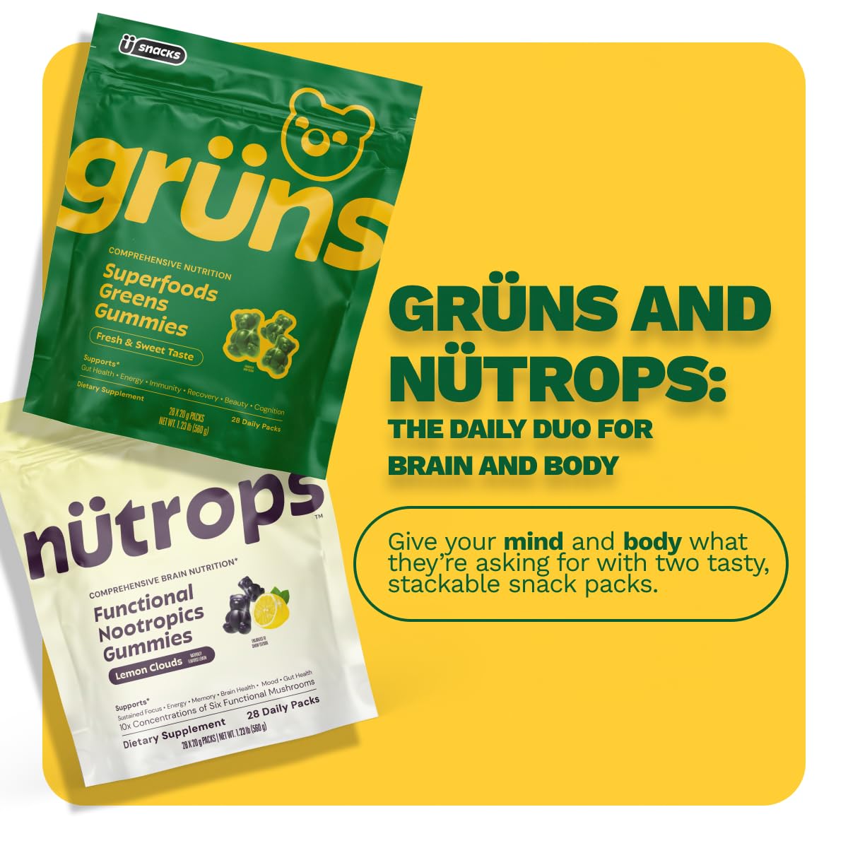 Nutrops Nootropics Mushroom Gummies for Brain Health, Sugar Free 28 ct | 1000mg of Mushrooms Including Lion's Mane, Chaga, Reishi, Cordyceps