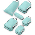 Buy now Compression Packing Cubes Set for Travel - Lightweight, Durable Clothes Organizer for Carry-On Luggage and Suitcases by TRIPPED Travel Gear 6 Piece Dusty Teal White at indiglob india