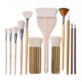 12 PCS Pottery Glaze Brushes Set with Goat Hair & Hake Brush,Professional Soft Bristle for Ceramic, Pottery, Clay, Acrylic Painting