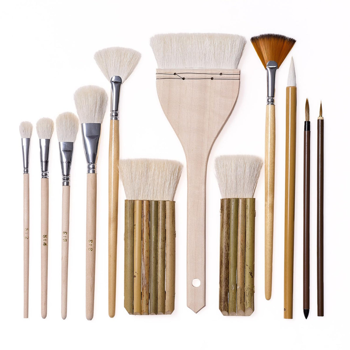 12 PCS Pottery Glaze Brushes Set with Goat Hair & Hake Brush,Professional Soft Bristle for Ceramic, Pottery, Clay, Acrylic Painting