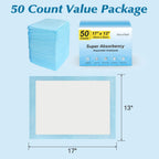 50 Count Super Absorbency Disposable Underpads, 17” x 13”