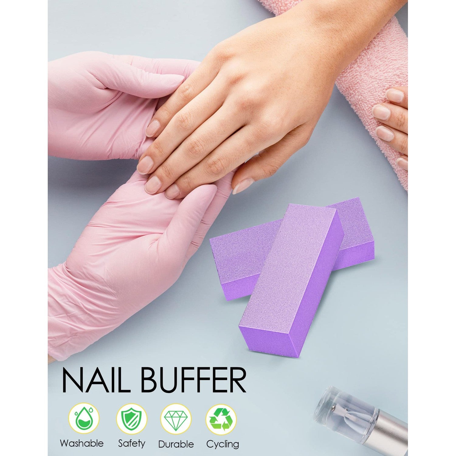 Maryton Nail Buffer Block, Medium/Fine Grit 100/180 Finishing Buffers for Acrylic Nails Gel Polish Nails, 3 Way Professional Pedicure Manicure Buffer Kits, 5 Count (Purple)