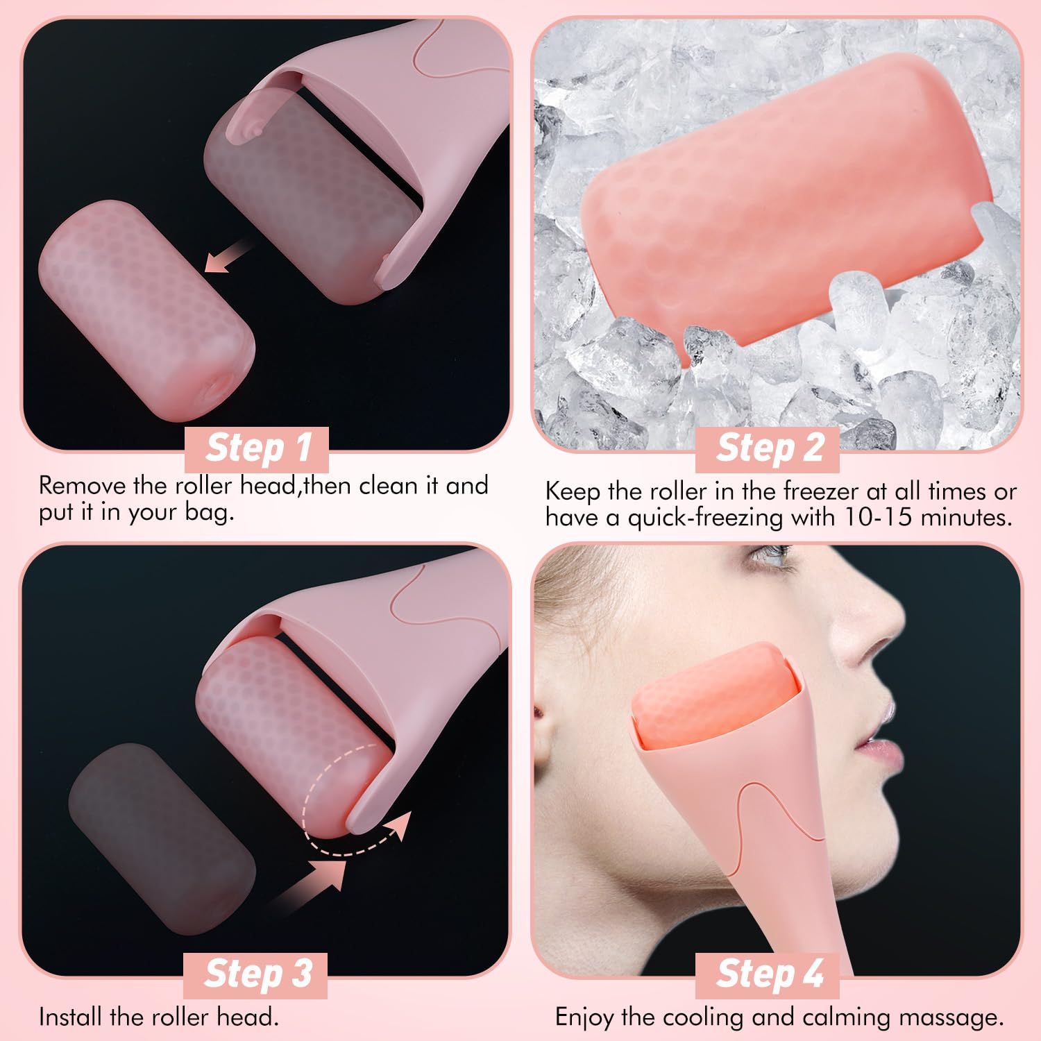 Fronnor Ice Roller for Face,Eyes,Facial Massager Tool,Soothing Skin Care Tool,Cooling Skincare Device for Puffiness,At-Home Spa Gift for Women(Pink)