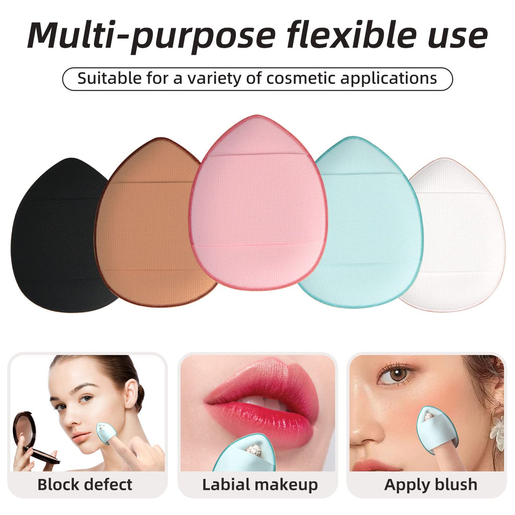 Finger Puff, 12 Pcs Mini Makeup Puff,Suitable For Foundation, Concealer, Eye Shadow,Beauty Makeup Tools (5 Color 1 Set)
