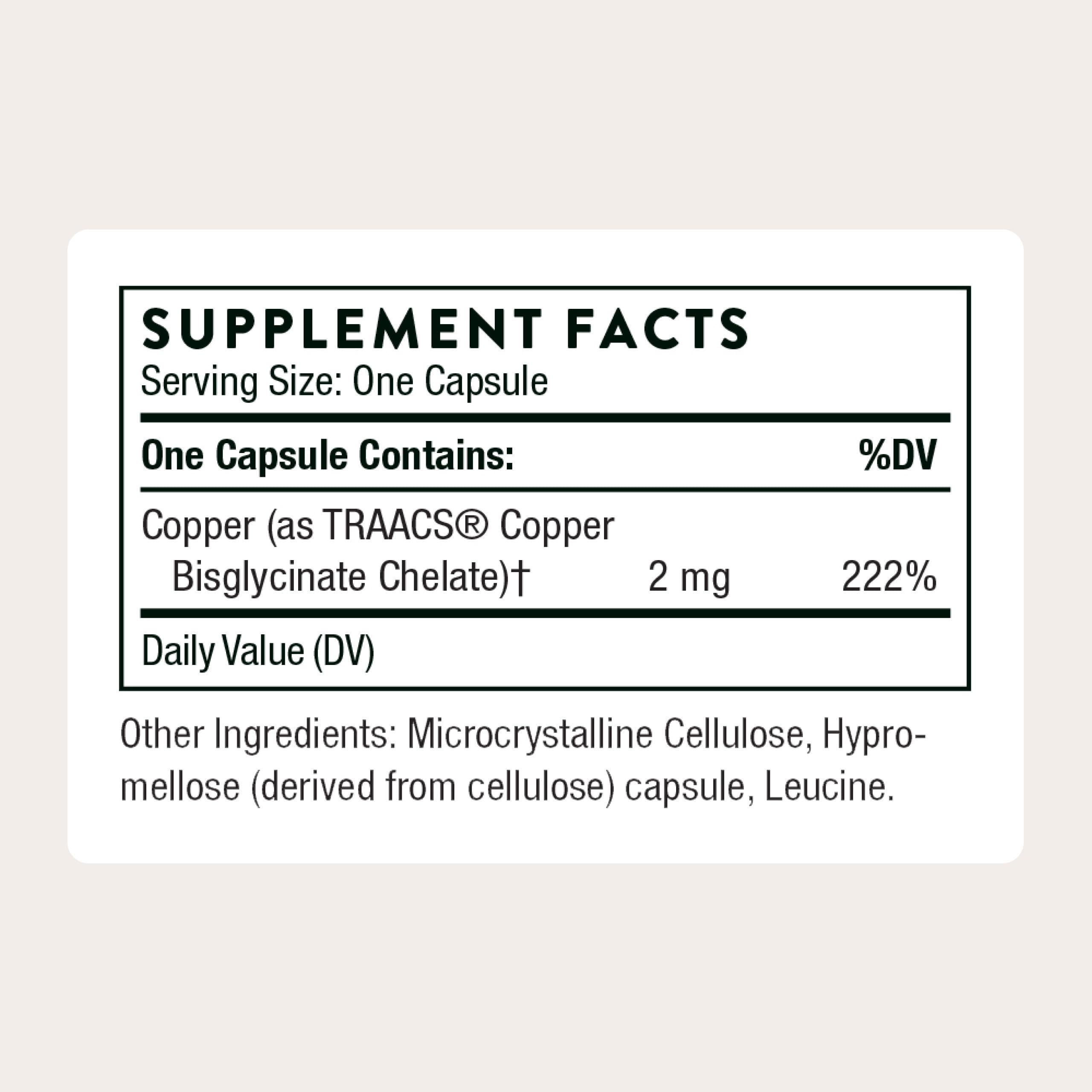 THORNE - Copper Bisglycinate - Optimally Absorbed, Mineral Chelate Copper Supplement - Supports Bone, Blood Vessel, Heart, Nerve & Skin Health* - Third-Party Certified - Gluten-Free - 60 Capsules