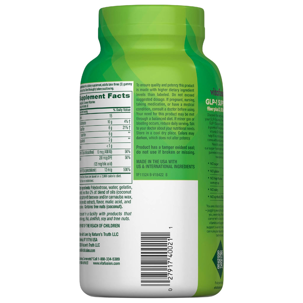 Vitafusion GLP1 Gummy Supplement | 90 Sugar Free Gummies | Vitamin & Mineral Blend with Fiber, D3, B12, and Folate | for Women & Men | Tropical Peach Flavor | Gluten Free Formula
