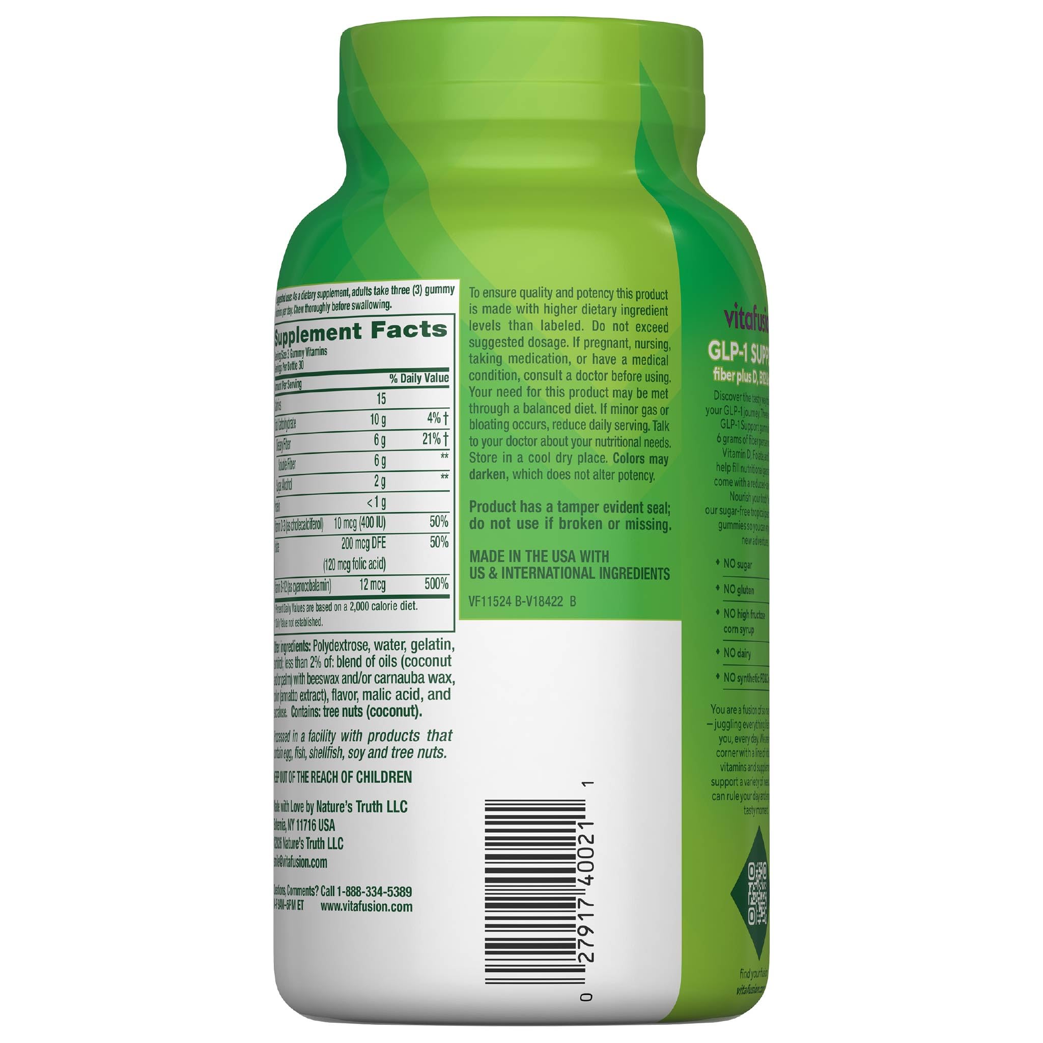 Vitafusion GLP1 Gummy Supplement | 90 Sugar Free Gummies | Vitamin & Mineral Blend with Fiber, D3, B12, and Folate | for Women & Men | Tropical Peach Flavor | Gluten Free Formula