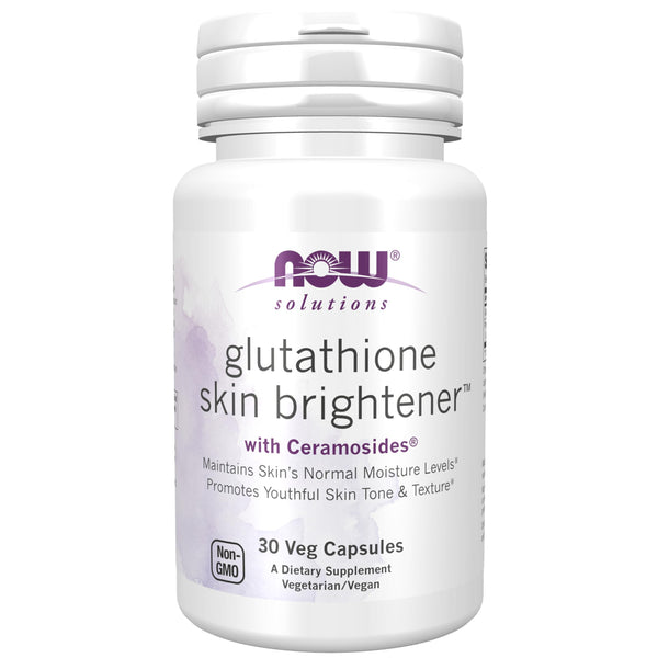 NOW Foods Solutions, Glutathione Skin Brightener with CeramosidesÂ®, Moisturizing and Illuminating, 30 Veg Capsules