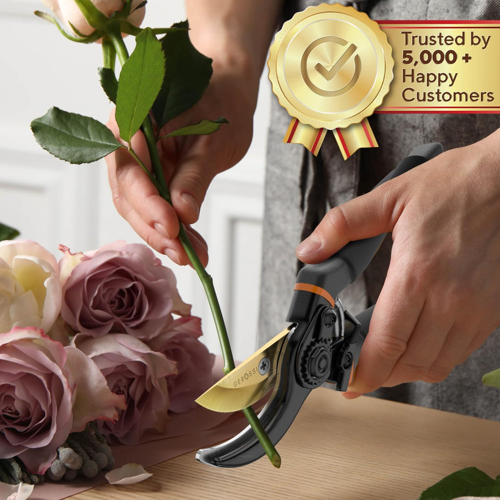Gerossi Premium Bypass Pruning Shears for Gardening, 7" Heavy Duty Pruners