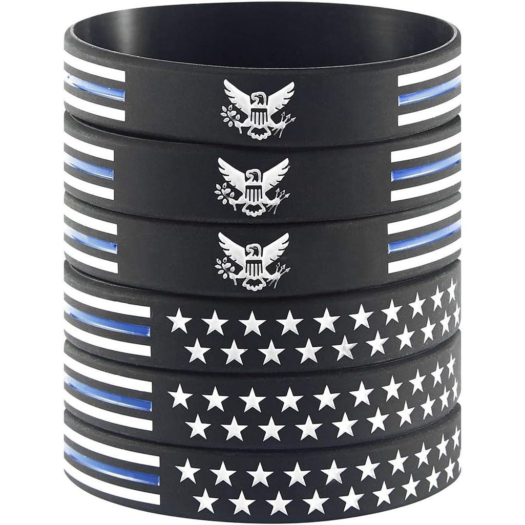 Buy now American Flag Rubber Bracelets Silicone Wristbands for Department,Officers,Veterans,American Patriots, Army fans Sport Fans Wearing and Special Gifts for Independence day,Parties,Events Adult 8“ 6pcs Black at indiglob india