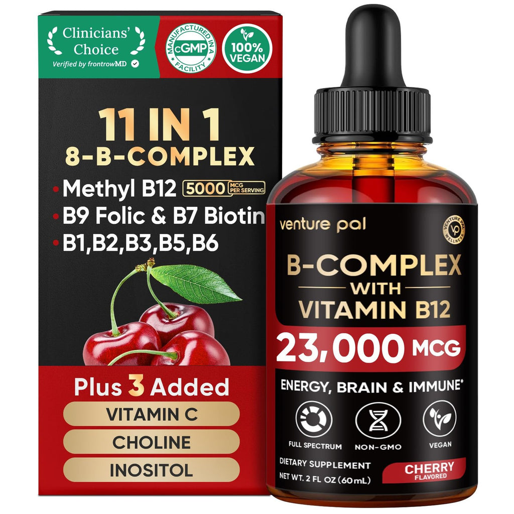 Vitamin B Complex 23000mcg - Methyl B12| B9 Folic|B7 Biotin,B1,B2,B3,B5,B6 | Vitamin B Complex Liquid Drops for Men & Women with Vitamin C, Choline & Inositol for Energy, Immune & Brain Support - 2Oz