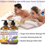 Massage Oil for Massage Therapy,Lymphatic Drainage-Ginger Oil Sore Muscle Arnica Oil&Lavender Oil Relaxing Massage Oils for Date Night,Massage Ball,Body Oil for Women,Mens Gifts,Birthday Gifts for Men